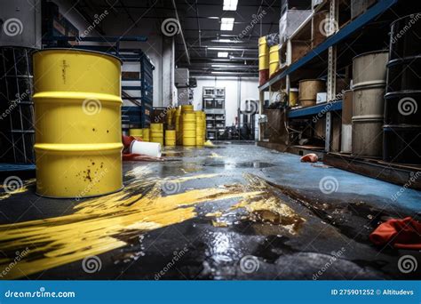 Toxic Chemical Spill In A Factory With Hazardous Materials Spilling