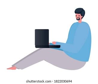 Seated Man Laptop Working Design Work Stock Vector Royalty Free