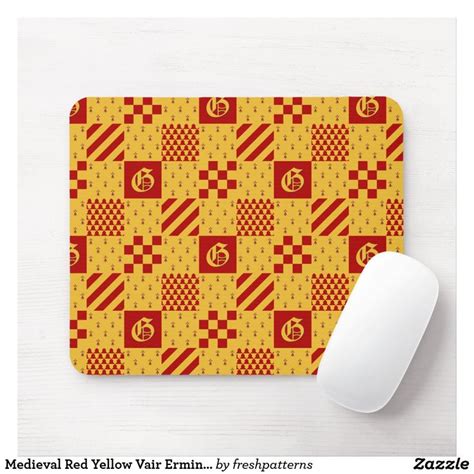 Medieval Red Yellow Vair Ermine Heraldic Pattern Mouse Pad Fun Mouse