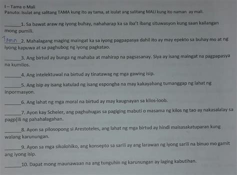 I Tama O MaliPanuto Isulat Ang Salitang TAMA Kung Ito Ay Tama At