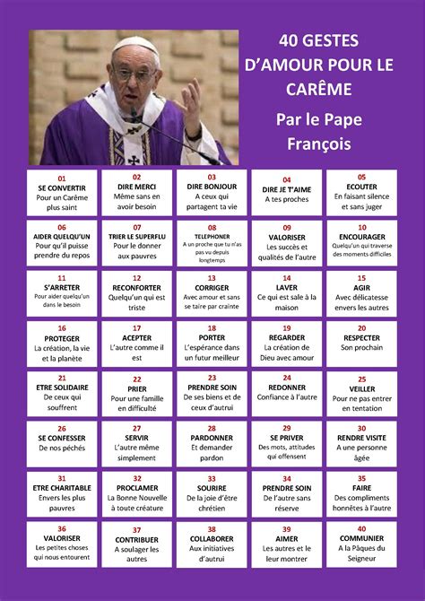 40 gestes d amour pour le Carême par le pape François Diocèse de