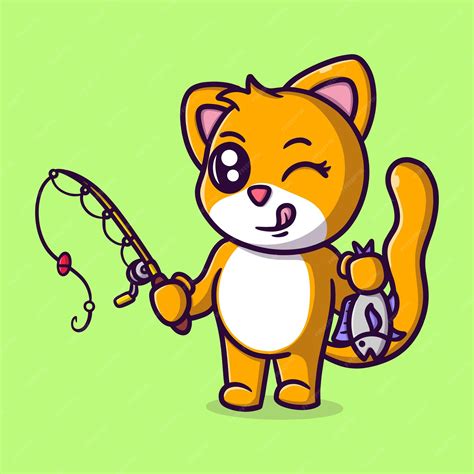 Premium Vector Cute Cat Fishing Cartoon Vector Icon Illustration