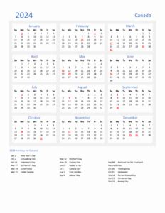 Printable Canada 2024 Calendar Calendar Dream