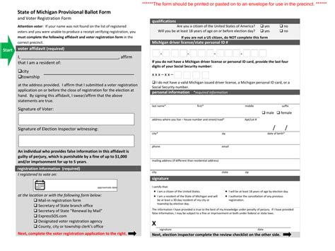 Michigan State Of Michigan Provisional Ballot Form And Voter