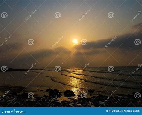 A Golden View of Sunrise at Digha Beach, India. Stock Image - Image of ...