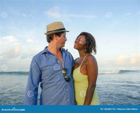 Happy And Beautiful Mixed Ethnicity Couple With Beautiful Afro American