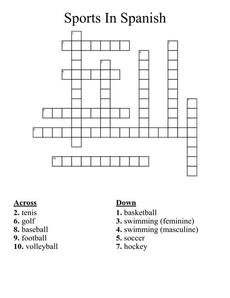 Sports In Spanish Crossword WordMint