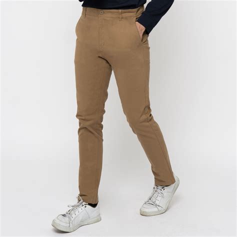 Jual M Celana Panjang Pria Chino Pants Slim Fit Stretch Coklat C