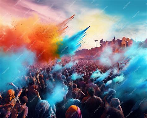 Premium Photo | Crowd of people at a music festival Colorful background