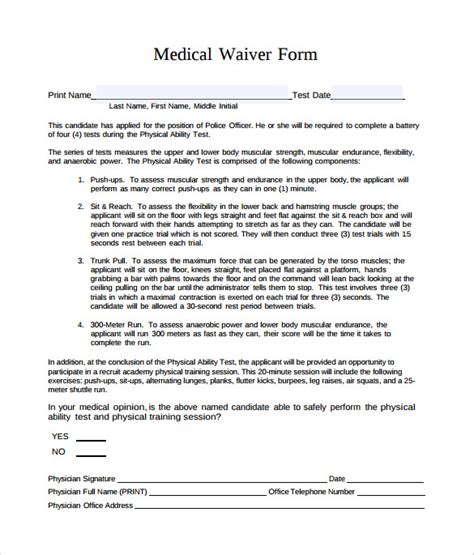 10 Medical Waiver Forms To Download Sample Templates