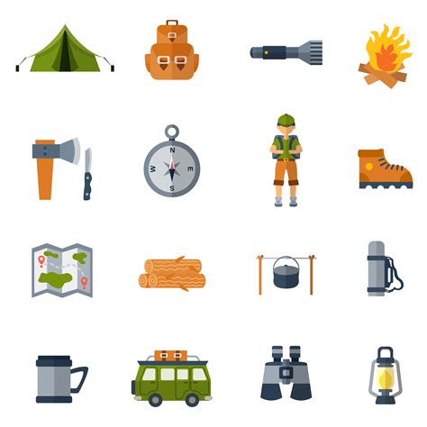 Camping Flat Icons Set 461881 Vector Art at Vecteezy