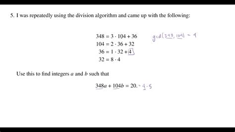 Applying The Extended Euclidean Algorithm Superquiz 2 Problem 5 Youtube