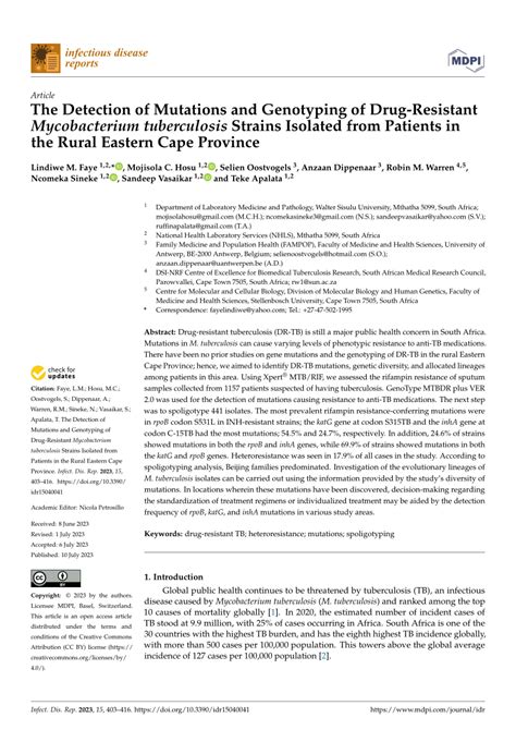 PDF The Detection Of Mutations And Genotyping Of Drug Resistant