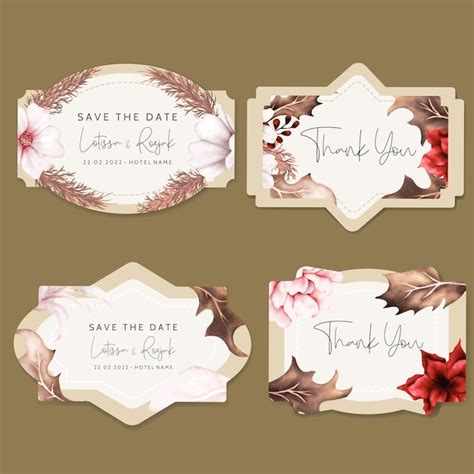 Premium Vector Watercolor Rose Flower And Dried Leaves Label Collection