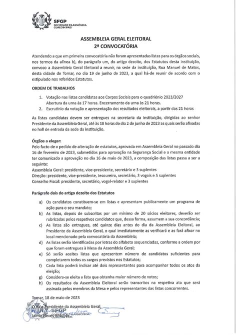 Convocat Ria Para Assembleia Geral Eleitoral Sociedade Filarm Nica