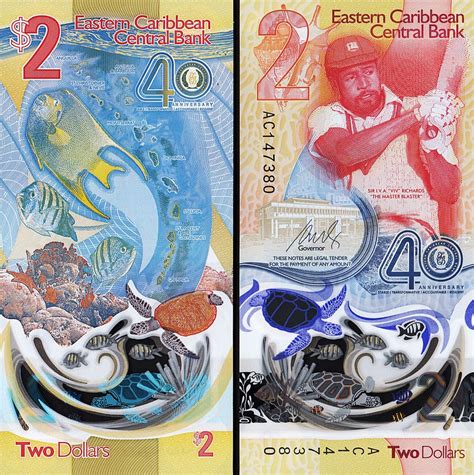 East Caribbean 2 Dollars 2023 2024 UNC POLYMER Comm 40th Year P