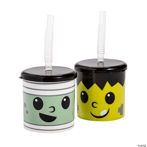 Kids Halloween Monster Reusable BPA-Free Plastic Cups with Lids ...