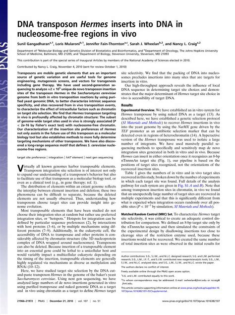 Pdf Dna Transposon Hermes Inserts Into Dna In Nucleosome Free Dna