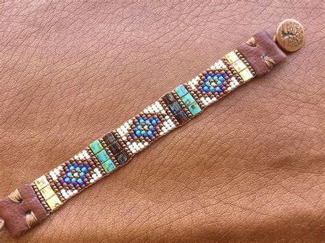 Sundance Boho Style Hand Loomed Beaded Leather Bracelet Etsy Loom