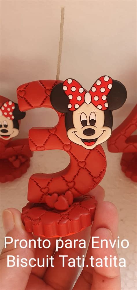 Encomenda Vela de Aniversário Minie Minnie 3 Anos Biscuit Elo7