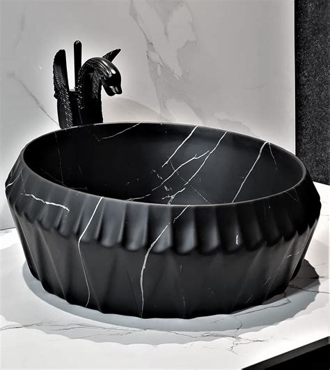 B Backline Wash Basin Ceramic Designer Round Shape Black Matt Counter