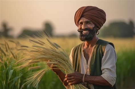 Premium Photo A Man Holding A Large Bunch Of Wheat In A Field