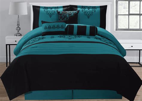 Heba 7PC Comforter Set - Extra Soft Oversized Embroidered Bedding Teal Full Size - Walmart.com