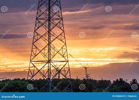 Electric Tower At Sunset Stock Photo Image Of Structure