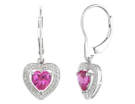 20 Carat Ctw Lab Created Pink Sapphire Dangling Heart Earrings In Sterling Silver Sterling