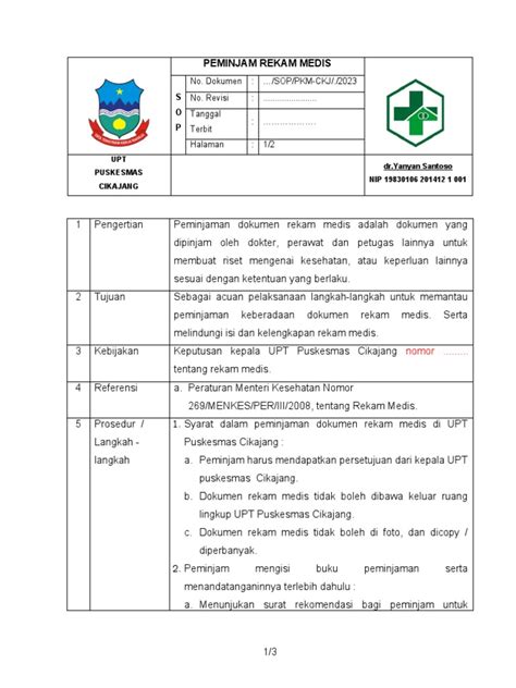 Sop Peminjaman Rekam Medis Pdf