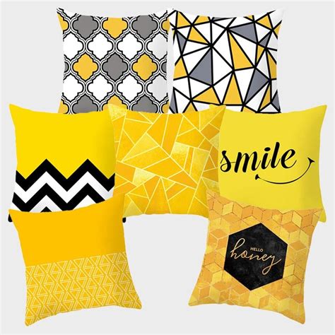 Yellow Decorative Cushion Covers 45 45cm Polyester Pillow Decorative Geometric Fundas Cojines