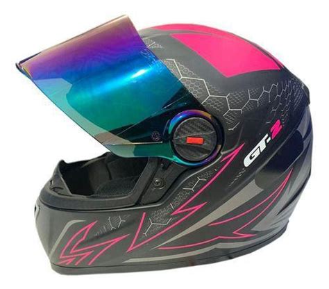 Capacete GT 2 Preto e Rosa Fosco FW3 Viseira Camaleão Capacetes