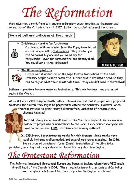 Protestant Reformation Worksheets