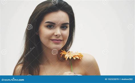 Beautiful Naked Makeup Woman With Flower Beauty Portrait Of A Girl From A Flower Of Pastel