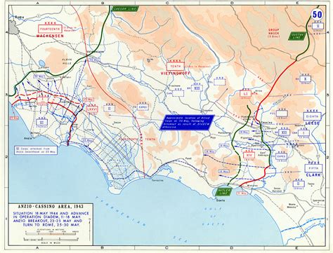 Map of Breakout at Anzio, Italy and the Allied Advance to Rome (May 1944)