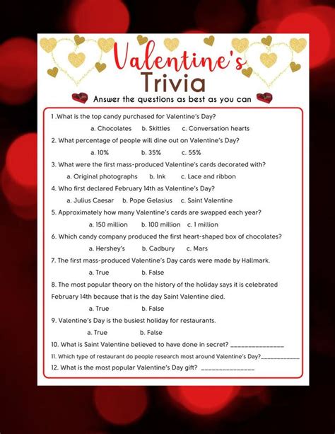 Valentine S Day Trivia Game Valentine S Day Trivia Valentines Printable Game Galentine S Game