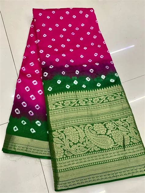 Beautiful Pure Bandhni Silk Kanchipuram Zari Weaving Saree VJT NR At