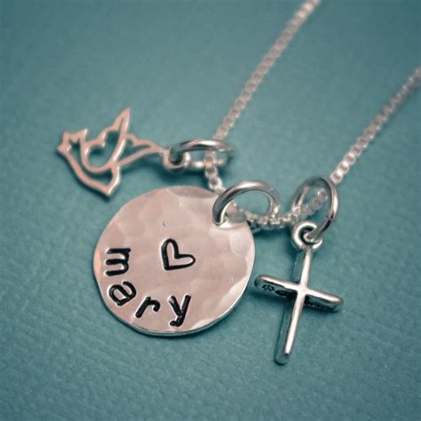 Dove and Cross Charm Necklace for Confirmation Personalized Sterling ...