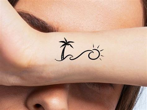 Palm Tree Sun Wave Temporary Tattoo Etsy Beachy Tattoos Palm Tattoos