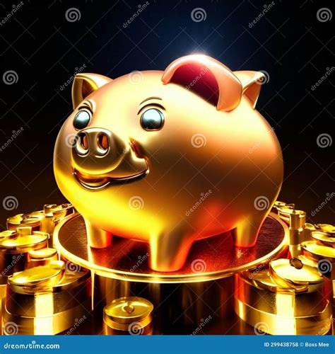 Golden Piggy Bank With Gold Coins 3d Illustration 3d Rendering Stock