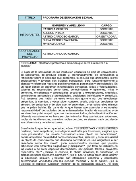 Formato Proyectos Transversal Pesc Pdf Educación Sexual La