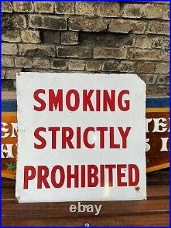 Double Sidedsmoking Strictly Prohibited Enamel Red And White Vintage