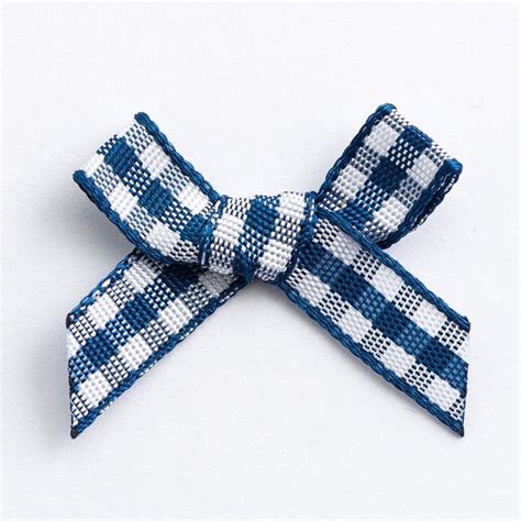 20 Navy Blue Gingham Bows 3cm Favour This