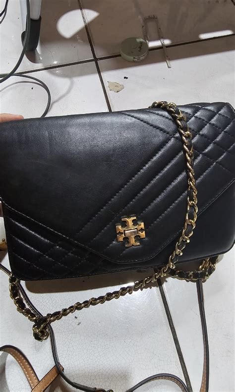 Tory Burch Black Leather Kira Envelope Flap Chain Bag Barang Mewah