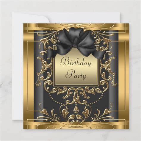 Elegant Black And Gold Birthday Party Invitations