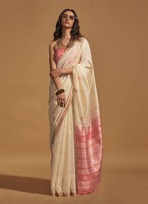 Buy Dazzling Tusser Silk Handloom Saree Festive Wear Online At Best