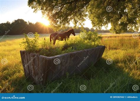 Truta Rusticida De Madeira Em Pasto Iluminado Pelo Sol Foto De Stock