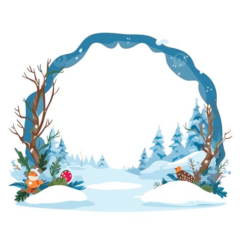 Winter Border Vector, Sticker Clipart Landscape Of Snowy Landscape With ...