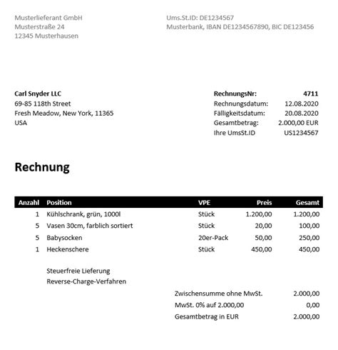 Rechnung Schweiz Reverse Charge Financial Report