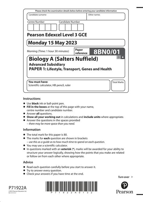 Solution Edexcel As Level Biology Question Paper 1 June 2023 Salters